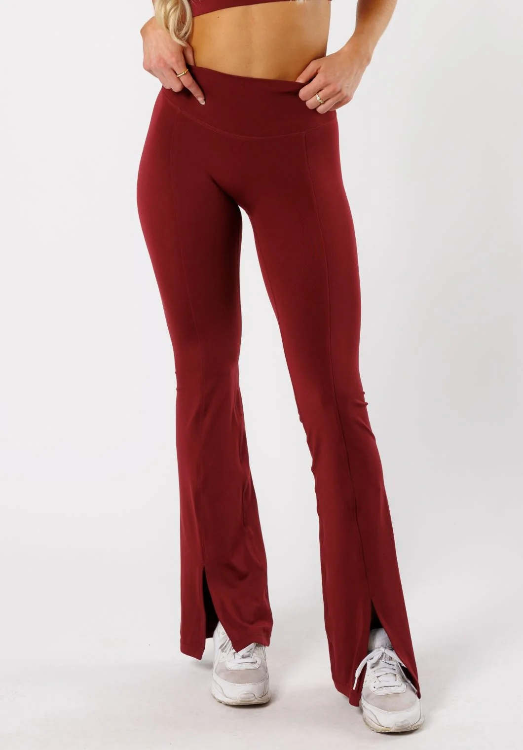 Reluna™ Front Slit Sculptseam® High-Rise Flare Leggings 34" Red Velvet