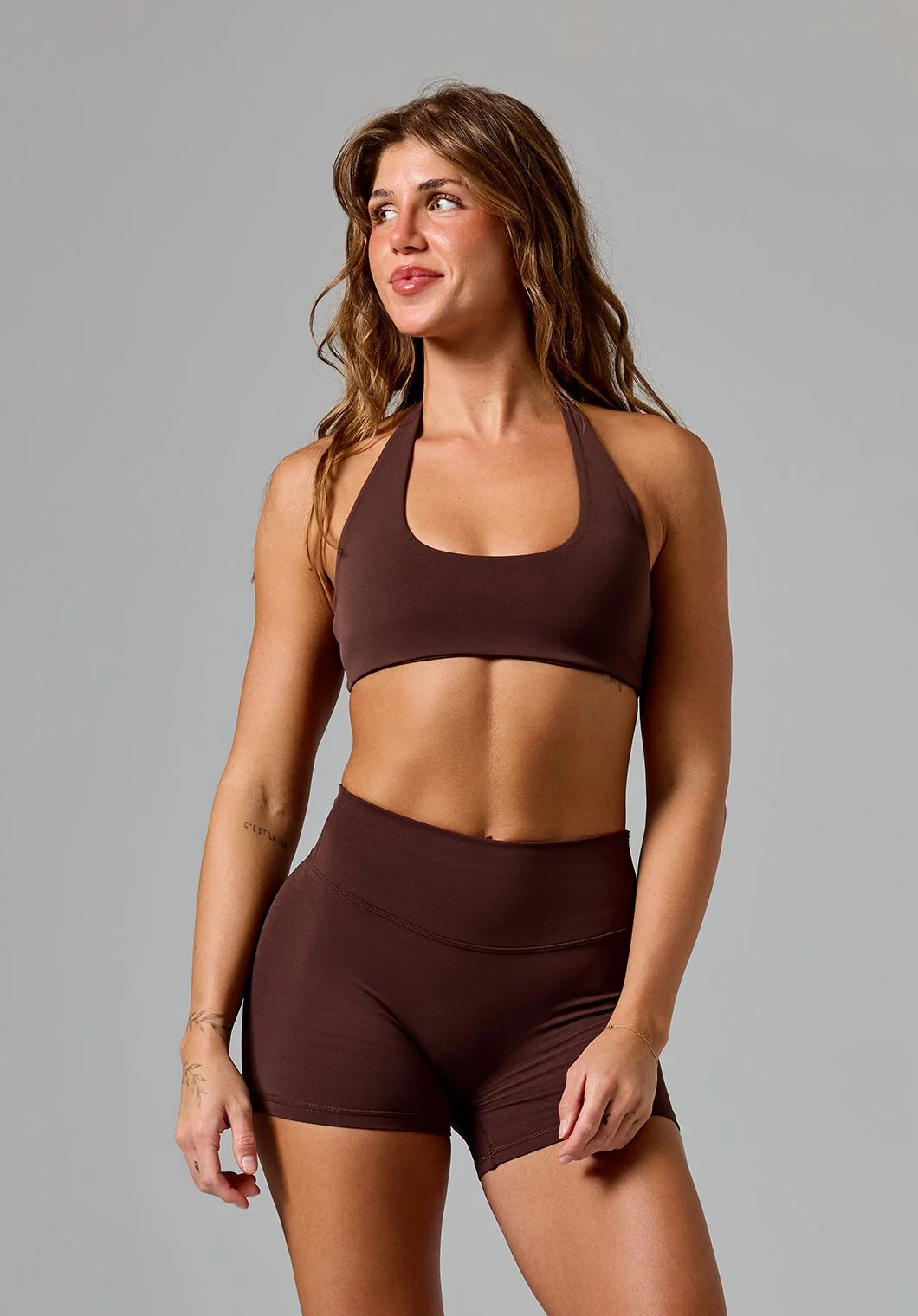RecStretch™ Unbound Halter Sports Bra Walnut